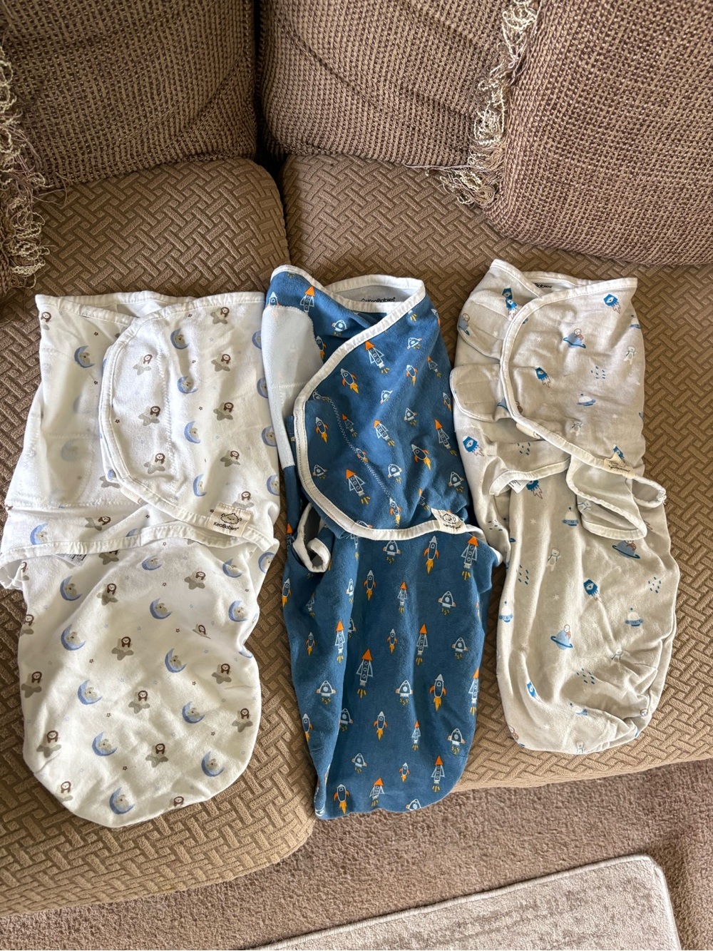 Baby Swaddle Set - KeaBabies Blue and Cream Cozy Velcro Sleep Wraps